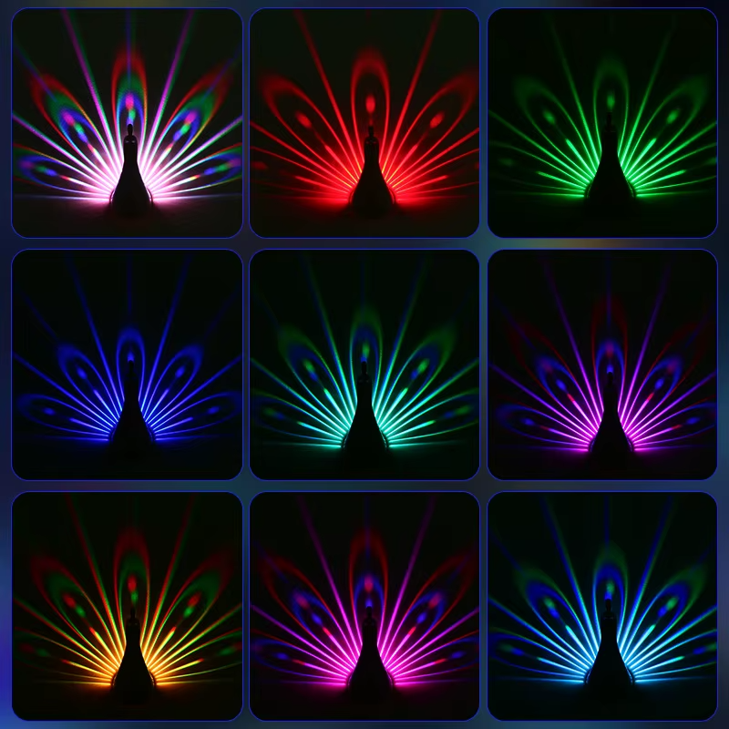 Lampe Paon Magique 🦚✨ | Projection LED 7 Couleurs – Tactile & Rechargeable