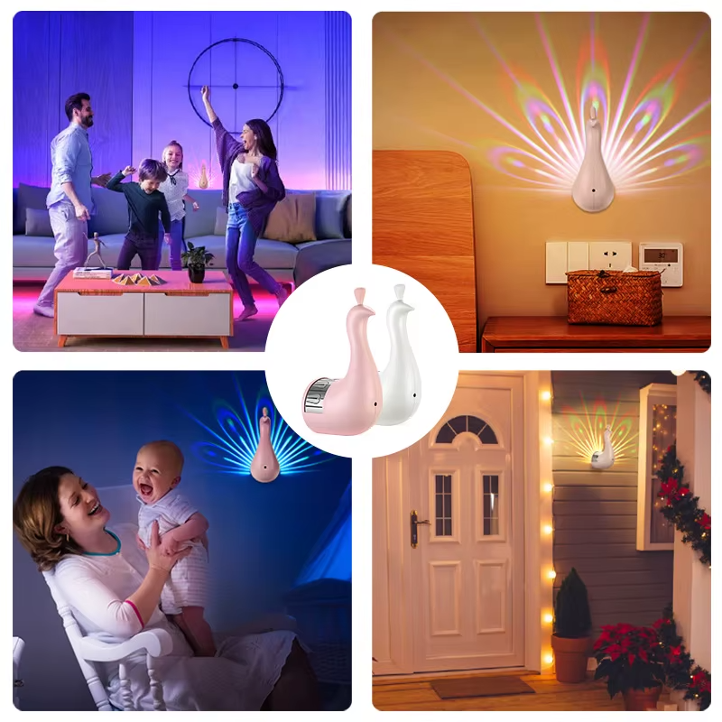 Lampe Paon Magique 🦚✨ | Projection LED 7 Couleurs – Tactile & Rechargeable